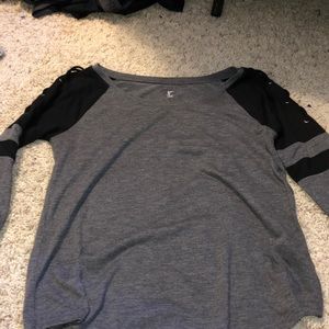 lace up sleeve gray shirt